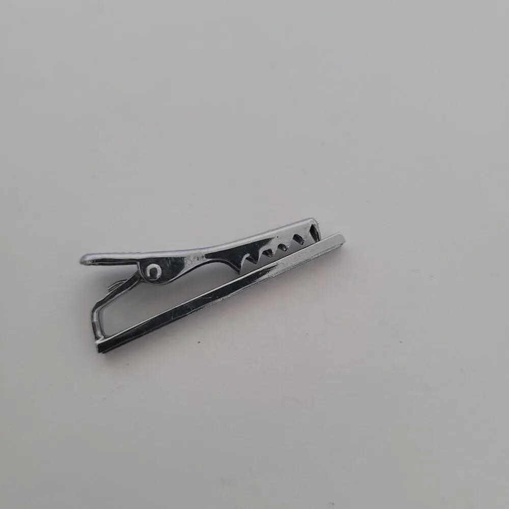 Silver Tone‎ Tie Bar Clip Stick Clasp Textured Retro Vintage Unbranded T Small